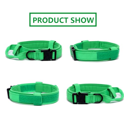 Tactical Dog Collar - Military Dog Collar - Adjustable Nylon - Heavy Duty Metal Buckle with Handle - Bright Green, Small - color: Bright Green, size: Small (Pack of 1)