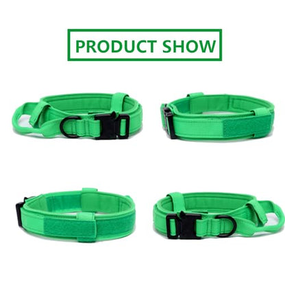 Tactical Dog Collar - Military Dog Collar - Adjustable Nylon - Heavy Duty Metal Buckle with Handle - Bright Green, Small - color: Bright Green, size: Small (Pack of 1)