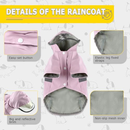 Dog Raincoat, Dog Rain,Water and Snow Proof Jacket with Hood, Leash Hole and Reflective Strap, Lightweight Puppy Clothes, Stylish Streetwear Outfit for Small Medium Dogs (Pink,XL) - color: Pink, size: X-Large