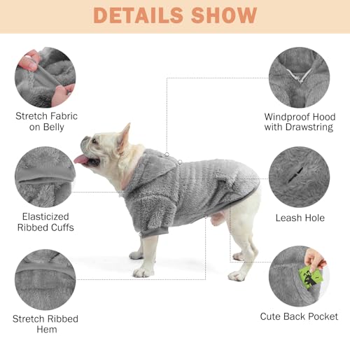 SCENEREAL Fleece Dog Sweaters Hoodie for Small Medium Large Dogs Girls Boys, Plush Fuzzy Dog Clothes Hoodies with Leash Hole, Winter/Fall Puppy Cold Weather Coat, Sherpa Hooded Sweatshirt, Grey S - color: Grey, size: Small