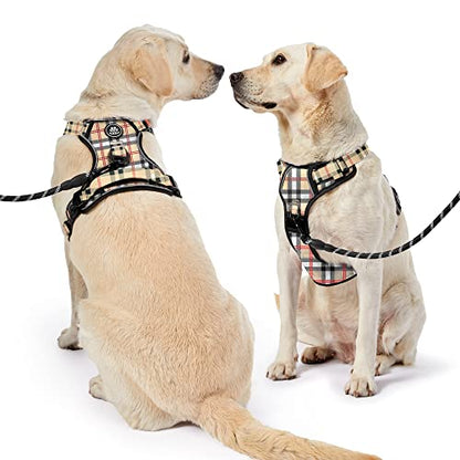 No Pull Dog Harness with Leash, Reflective No Choke Pet Vest Harness,Adjustable Soft Padded Dog Harness with Easy Control Handle for Small Dogs(Checkered Beige,Small) - color: Checkered Beige, size: 【S】neck 11-15" chest 15-21"