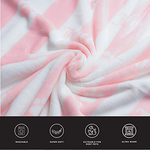 Juicy Couture Turquoise Pink/White Striped Dog & Cat Blanket with Sherpa Bone Shaped Pillow - Plush, Breathable, Lightweight, Machine Washable - color: Pink/White Juicy Stripes Hearts and Paws