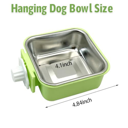 kathson Crate Dog Bowl, Removable Stainless Steel Hanging Pet Kennel Cage Bowl Food & Water Feeder Coop Cup for Puppy, Cat, Rabbit, Guinea Pigs 2pcs Small Square(Blue, Green) - color: Square (Blue, Green), size: 2 PCS