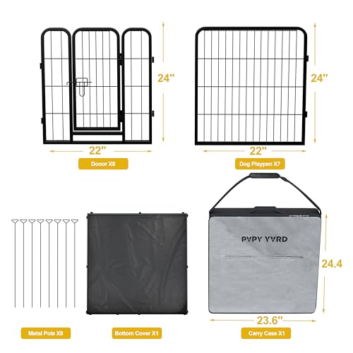 Dog Playpen with Bottom and Storage Bag, 24" H 8 Panels Puppy Pen with Square Bottom, Heavy Duty Dog Fence for Puppies/Small Dogs - style: 24"H 8Panels