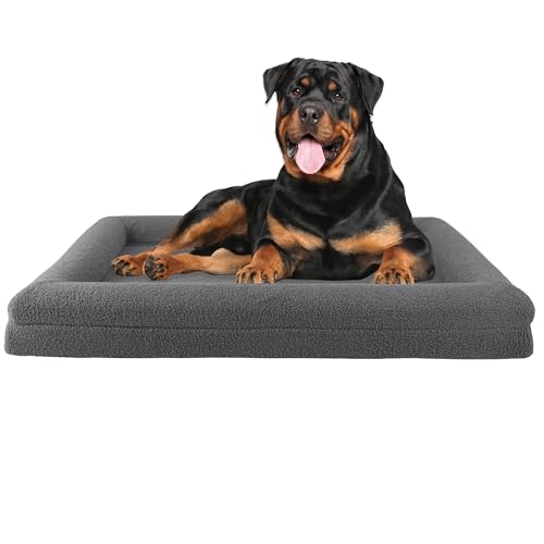 Orthopedic Dog Bed - 45x36 Inch Large Dog Bed with Supportive Bolster, Nonslip Bottom, and Removable Washable Cover - Memory Foam Pet Beds for Large Dogs - Pet Products by PETMAKER (Gray) - size: Large