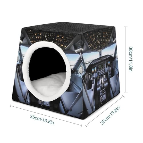 Airplane Cockpit Cat Bed for Indoor Cats - Foldable Cat & Dog House with Removable Cozy Cushion, Waterproof Oxford Washable Pet House for Small Pets 13.8" X 13.8" X 11.8"