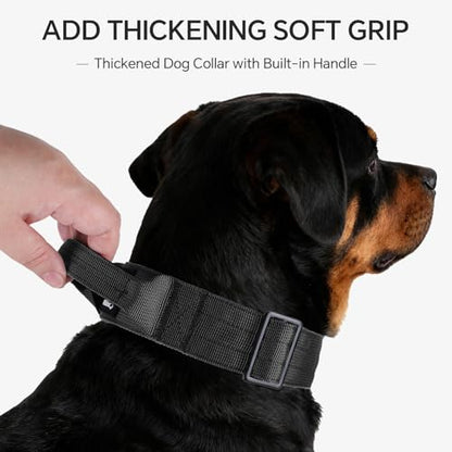 Tactical Thick Dog Collar, Adjustable Training Nylon Dog Collar, Heavy Duty Metal Buckle & Control Handle for Small Medium Large Dogs (M, Black) - color: Black, size: M