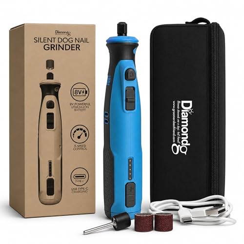 Diamondg Cordless Dog Nail Grinder with Quiet Sound & LED Tip for Large & Small Dogs, 4hrs. Runtime - Electric Dog Nail Trimmer, Heavy Duty Rotary Tool Alternative to Toenail Clippers & Filers - color: 003 - Blue