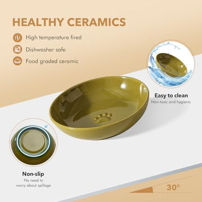 Havniva Ceramic Cat Bowl Whisker Friendly 5.5” Cat Dishes Shallow Cat Food Bowl Anti-Slip Pet Water Bowls for Indoor Cats, Wide Cat Food Dish Prevent Whisker Fatigue (3 Pack) - color: Matcha Green - B