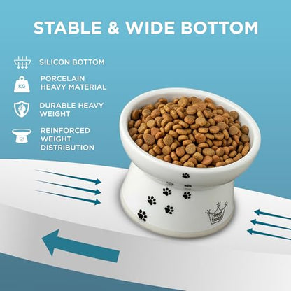 Necoichi Raised Cat Food Bowl – Ceramic Elevated Cat Bowl for Whisker & Neck Fatigue, Dishwasher Microwave Safe – Non-Slip & Anti Vomiting Ergonomic Design (Cats, Regular, 1-Cup Capacity) - color: Cat, size: Small Flat (1 Cup)