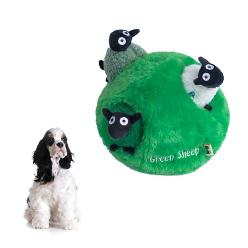 Green Sheep Hide & Seek Toy for Dogs, Durable Plush Squeaky Dog Toys with Recycle Cotton Rope, Interactive Chew Toy for Small to Large Dogs, Tough Pet Toys to Keep Them Busy