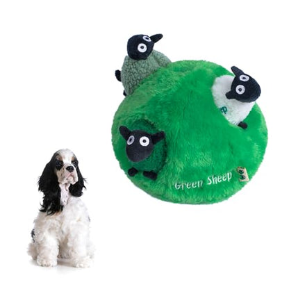 Green Sheep Hide & Seek Toy for Dogs, Durable Plush Squeaky Dog Toys with Recycle Cotton Rope, Interactive Chew Toy for Small to Large Dogs, Tough Pet Toys to Keep Them Busy