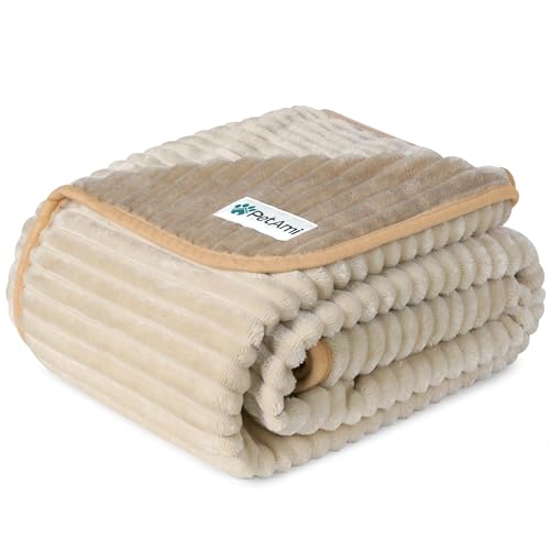 PetAmi Waterproof Dog Blanket, Leakproof Pet Blanket for Small Medium Large Dogs, Reversible Furniture Bed Sofa Couch Cover Protector, Plush Striped Pet Throw for Indoor Cat, 40x60 in, Taupe Beige - color: Taupe/Beige, size: Large (40x60)