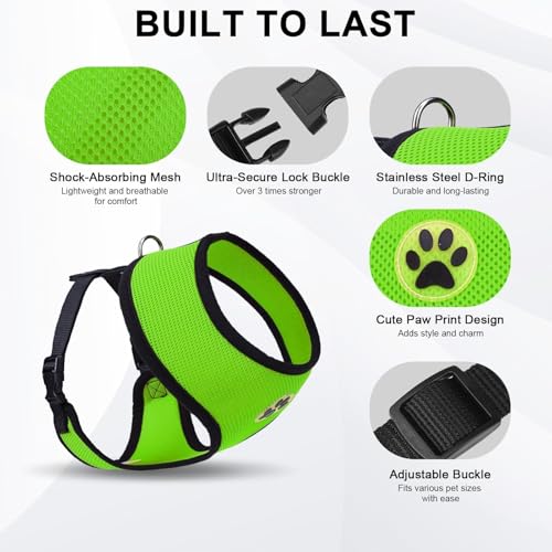 BINGPET Small Dog Harness, No Pull Dog Harness Small Sized Dogs, Soft Light Breathable Mesh Puppy Vest with Safety Buckle-Adjustable Step in Pet Harnesses for Easy Walking, Running, Training - color: Green, size: XS (NECK: 10", CHEST: 10"-14")