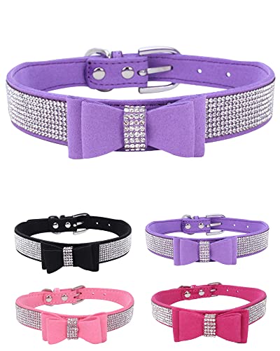 Rhinestone Dog Collar for Small Medium Large Dogs, Adjustable Leather Suede Bling Dog Collars，Diamond Bow Tie Puppy Collars for Boy and Girl. - color: purple1, size: XS