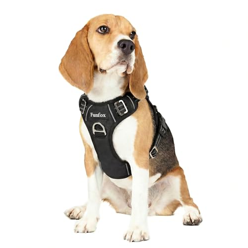 Funfox Dog Harness Medium Sized Dog, Vertical Handle Easy Control, No Pull Pet Vest Adjustable with 2 Leash Clips, Soft Material, Reflective Safe Night Walking for Small Medium Large Breed, Black, M - color: Black, size: Medium