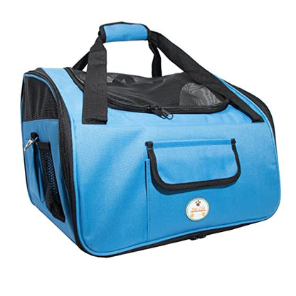 Pet Life ® 'Ultra-Lock' Collapsible Safety Travel Wire Folding Pet Carseat or Dog Car Seat Carrier with Side Pockets - color: Blue
