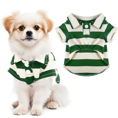 Dog Shirt Polo Shirt Striped Collar Puppy Clothes Summer Button Up Pet Clothes for Small Medium Dogs Cats for Boy Girl Pets (Green, XXX-Large) - color: Green, size: XXX-Large