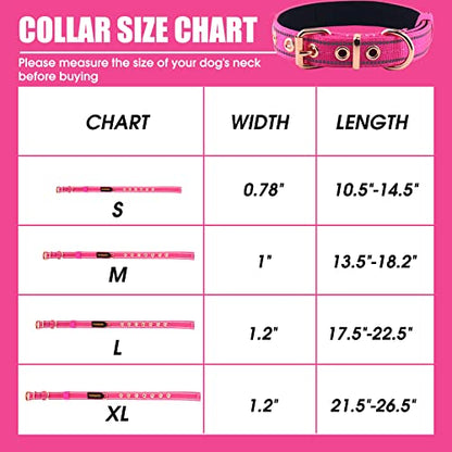 Neoprene Padded Dog Collar, Nylon Collar for Small to Large Dogs, Heavy Duty with Metal Buckle, Reflective(Large, Pink) - color: Pink, size: Large (Pack of 1)