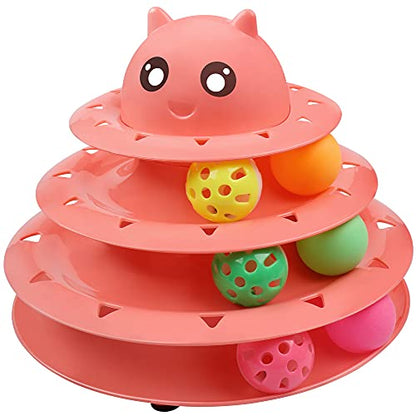 UPSKY Cat Toy Roller 3-Level Turntable Cat Toy Balls with Six Colorful Balls Interactive Kitten Fun Mental Physical Exercise Puzzle Toys - color: A-Red