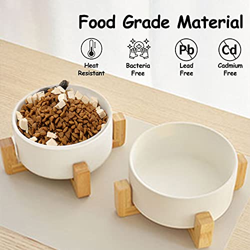 Petygooing White Ceramic Cat Dog Bowl Set with Stand,Small Dog Bowls,Pet Food and Water Dish, Anti Slip Set of 2 Cat Bowls Pet Food Bowl- Pet Dish Small Size Pet (13.5OZ/5.1 in) - color: White, size: Puppy/Small Size Dogs & Cat Bowls 400ML*2