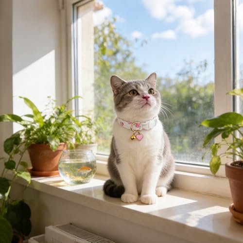 Cotton Breakaway Cat Collar, Adjustable Kitten Safety Collar with Strawberry Pendant, Lightweight Pet Collar for Cats (Pink) - size: Medium