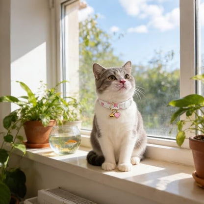 Cotton Breakaway Cat Collar, Adjustable Kitten Safety Collar with Strawberry Pendant, Lightweight Pet Collar for Cats (Pink) - size: Small