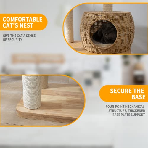 59" Big Modern Cat Tree Tower, Cat Tower Sisal-Covered Scratching Posts for Indoor Cats, Oak Wood Cat Tree for Large Cats, Multi-Level Cat Condo with Space Capsule Nest, Cat Furniture Activity Centre - color: DC888 new