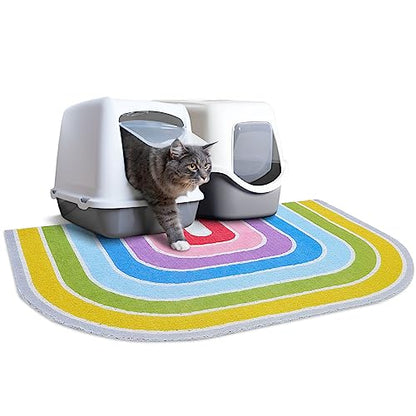 Cat Litter Mat Quality Litter Box Mat Large Non-Slip Cat Litter Mat Litter Trapping Mat Soft Kitty Litter Mat Compatible Two Litter Boxes Cat Products Easy to Clean,Rainbow,L - color: Rainbow, size: L(33.5" x 22.4")