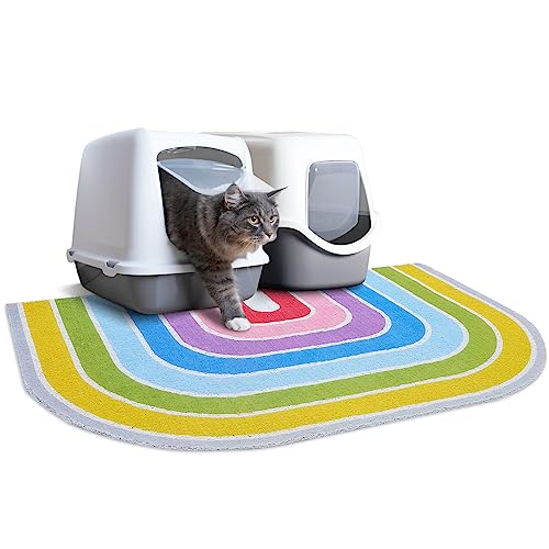 Cat Litter Mat Quality Litter Box Mat Large Non-Slip Cat Litter Mat Litter Trapping Mat Soft Kitty Litter Mat Compatible Two Litter Boxes Cat Products Easy to Clean,Rainbow,L - color: Rainbow, size: L(33.5" x 22.4")