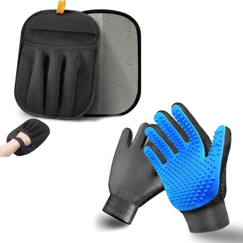 NVNAN 3 PCS Pet Hair Removal Glove and Pet Grooming Glove Kit for Cats & Dogs, Pet Hair Gloves & Dog Washing Gloves ，Reusable Magic Brush Pet Hair Remover Tool for Laundry，Carpet,Car Seat，Couch - color: Big Fabric Pet Hair Gloves+Pet Grooming Brush