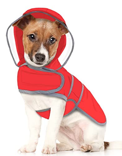 HDE Dog Raincoat with Clear Hood Rain Jacket Poncho for Small Medium Large Dogs Red - S - color: Red, size: Small