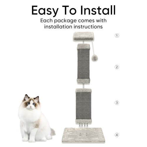Cat Scratching Post, 32 Inch Cat Scratching Posts for Large Cats, Scratching Posts for Indoor Cats Adults, Cat Scratch Post with Nature Sisal, Full Gray - color: Full Gray