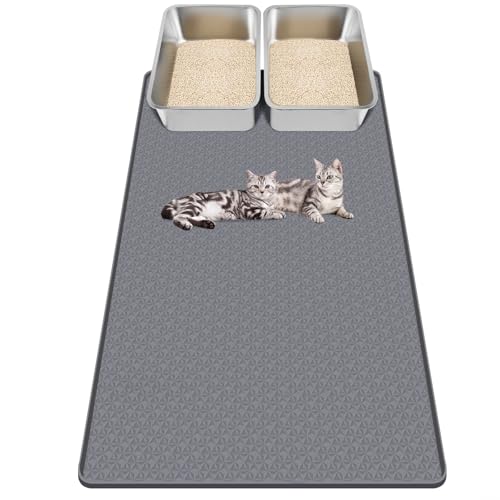 Kalolary Cat Litter Mats, 51" x 25.6" Extra Large Silicone Cat Mat for Litter Box, Easy to Clean Kitty Litter Trapping Mat, Soft on Kitty Paws, Waterproof, Urine-Proof Kitty Litter Mats for Floor,Grey - color: Grey: 130x65cm