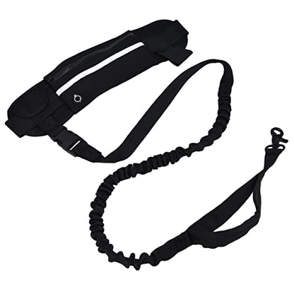 Generic Belt Bag Dog Leash Set, Hands Free Waist Pack with Reflective Strips and D Ring, for Walking Running Hiking Training (Black) - color: Black