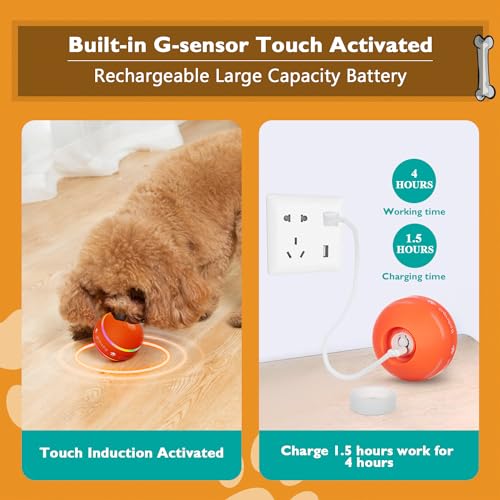 PetDroid Interactive Dog Toys Dog Ball, [Newly Upgraded] Durable Motion Activated Automatic Rolling Ball Toys for/Small/Medium/Large Dogs,USB Rechargeable(Orange) - color: Orange
