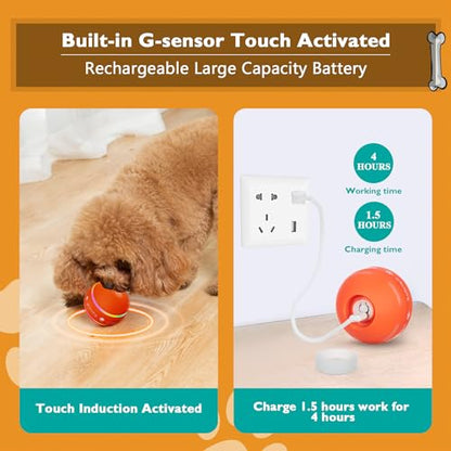 PetDroid Interactive Dog Toys Dog Ball, [Newly Upgraded] Durable Motion Activated Automatic Rolling Ball Toys for/Small/Medium/Large Dogs,USB Rechargeable(Orange) - color: Orange