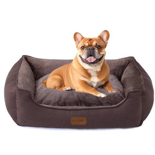 Rectangle Dog Bed for Medium Size Dog with Removable Washable Cover Pet Bed with Bolster Sides Non-Slip Bottom Pet Sofa Waterproof Lining Durable Pet Cuddler, Dark Brown 29x 23x 7.1 in - color: Dark Brown, size: 29"L x 23"W x 7.1"Th