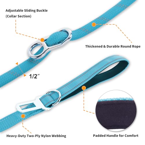 6FT Heavy Duty Dog Leash for Small Medium Large Dogs, Tangle Free Reflective Dog Training Leash with Double Handle, Seat Belt Buckle & Poop Bag Holder (Blue) - color: Blue, size: 6FT