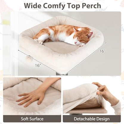 PETSITE 59.5 Inches Modern Cat Tree, Multi-Level Cat Tower with Scratching Posts, Large Condo with Removable Pad, Cushioned Soft Top Perch, and Interactive Dangling Ball (Grey) - color: Grey