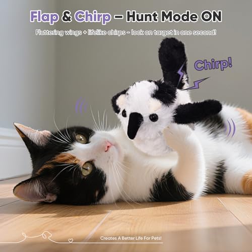 Petbobi Cat Toys Flapping Bird– Interactive Bird Cat Toy with Flapping Wings and Chirping Sounds, USB Rechargeable Motion-Activated Catnip Toy for Indoor Cats & Kittens (Non-Flying) - color: Black