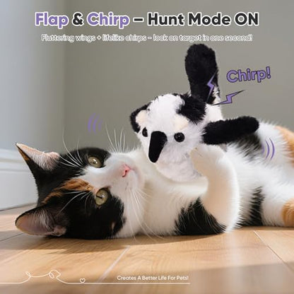 Petbobi Cat Toys Flapping Bird– Interactive Bird Cat Toy with Flapping Wings and Chirping Sounds, USB Rechargeable Motion-Activated Catnip Toy for Indoor Cats & Kittens (Non-Flying) - color: Black