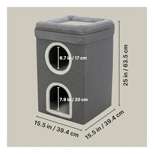 Trixie Saul Cat Condo | 2-Story Condo Tower | Scratching Surface | Foldable for Easy Storage | Gray