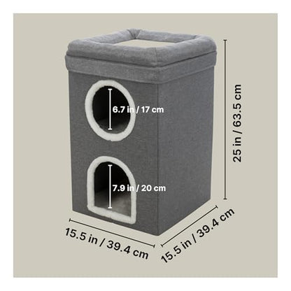 Trixie Saul Cat Condo | 2-Story Condo Tower | Scratching Surface | Foldable for Easy Storage | Gray