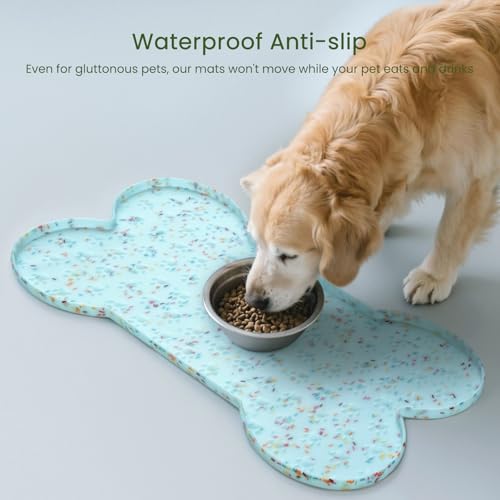 PWTAA Dog Food Mat Anti-Slip Silicone Dog Bowl Mat Thicker Pet Placemat Waterproof Cat Feeder Pad with Raised Edge Puppy Kitten Feeding Mats Suitable Small Medium-Sized Dogs Cats Eating Tray - color: Donut Blue, size: 19.4" x 9.8"