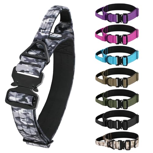 Tactical Dog Collar, Adjustable Military Collar with Handle and Heavy Duty Metal Buckle, Thick Dog Collars for Medium and Large Dogs (Gray Camouflage, L) - color: Gray-Camo, size: L