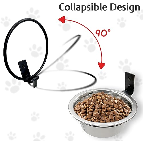 Hamiledyi 2 Pack Wall Mounted Elevated Dog Bowls - Adjustable Height Stainless Steel Raised Food & Water Bowls with Collapsible Stand for Medium & Large Dogs & Cats (M)