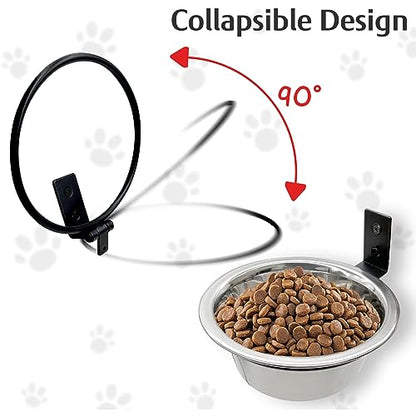 Hamiledyi 2 Pack Wall Mounted Elevated Dog Bowls - Adjustable Height Stainless Steel Raised Food & Water Bowls with Collapsible Stand for Medium & Large Dogs & Cats (M)