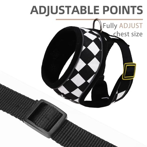 PUPTECK Soft Mesh Dog Harness and Leash Set Pet Puppy Cat Comfort Padded Vest No Pull Harnesses, Checkered Black&White, XS - color: Checkered Black&White, size: XS (NECK: 10", CHEST: 10"-14")
