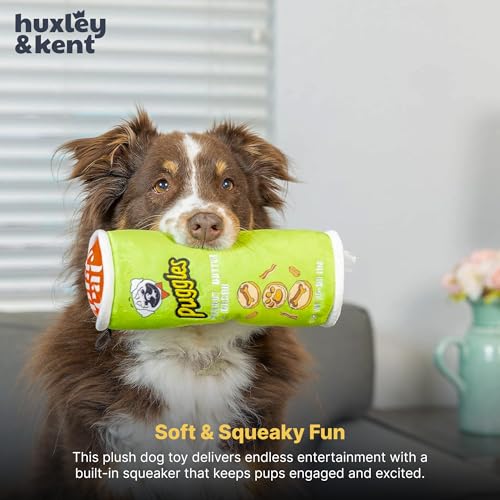 Huxley & Kent Funny Dog Toy w/Squeaker – Power Plush Squeaky Dog Toys for Small, Medium & Large Dogs – Soft Stuffed Animal for Indoor Play & Fetch - Puggles Can, Small - size: Small, style: Puggles Can